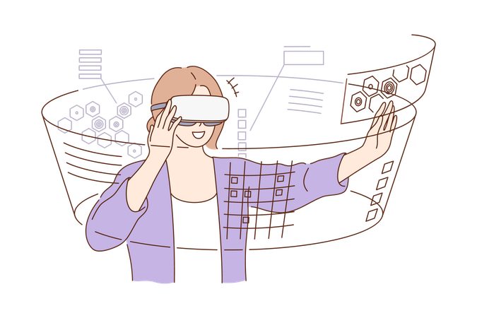 Jeune fille debout avec des lunettes vr  Illustration