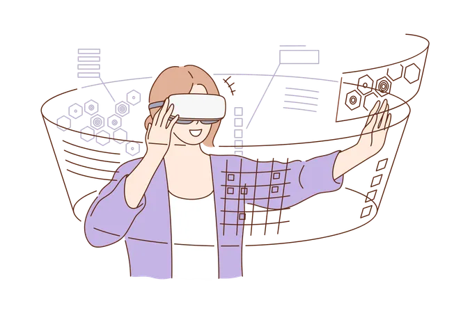 Jeune fille debout avec des lunettes vr  Illustration