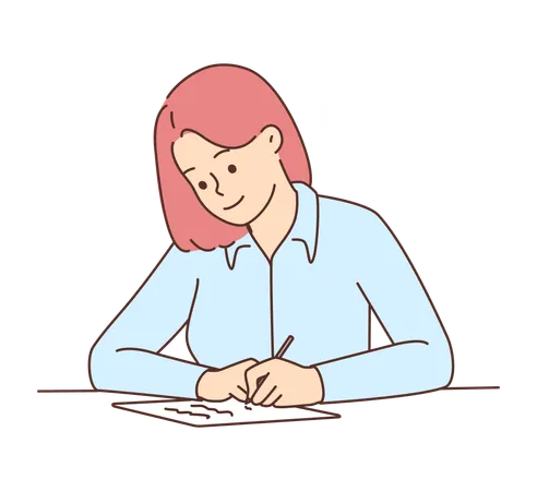 Jeune fille rédige un rapport  Illustration