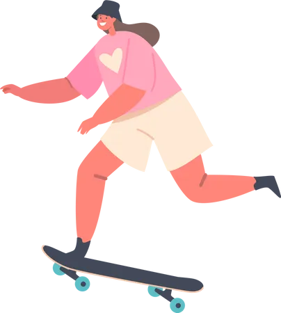 Une jeune fille effectue des cascades sur une planche à roulettes  Illustration