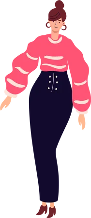 Jeune fille élégante dans un haut rose et un jean noir  Illustration