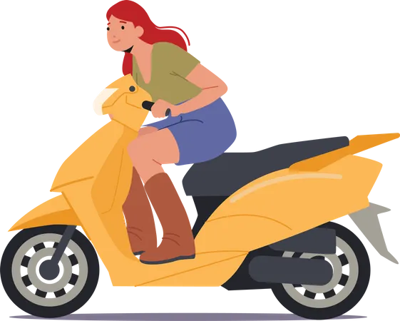 Jeune fille équitation scooter moderne  Illustration