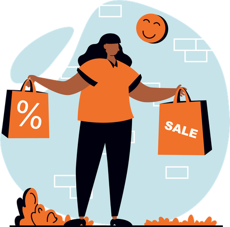 Jeune fille faisant du shopping en vente  Illustration