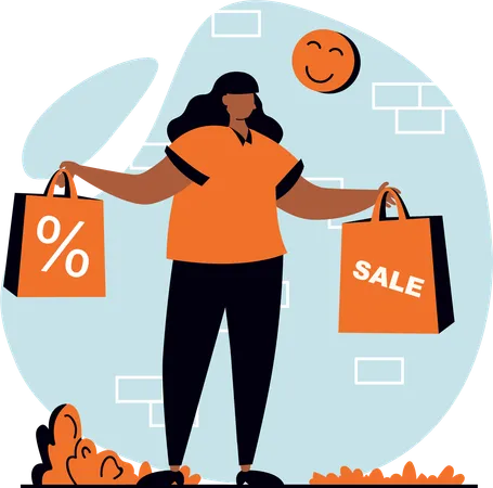 Jeune fille faisant du shopping en vente  Illustration