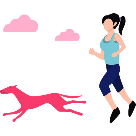 Jeune fille de remise en forme courant avec son animal de compagnie  Illustration