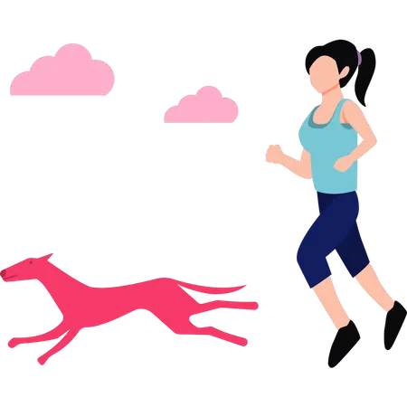 Jeune fille de remise en forme courant avec son animal de compagnie  Illustration