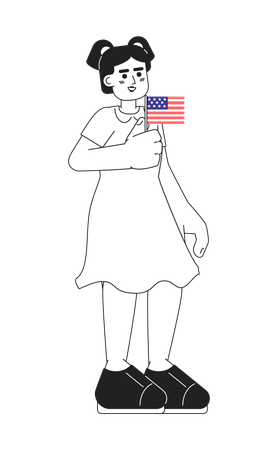 Jeune fille hispanique tenant le drapeau américain  Illustration