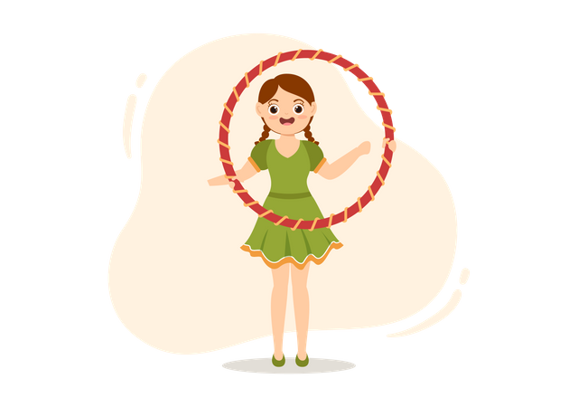 Jeune fille jouant au Hula Hoop  Illustration