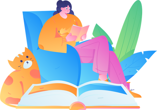 Jeune fille lisant un livre à la maison  Illustration