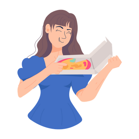 Jeune fille mangeant de la pizza  Illustration