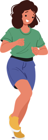 Personnage de jeune fille faisant du jogging avec le sourire portant une chemise verte  Illustration