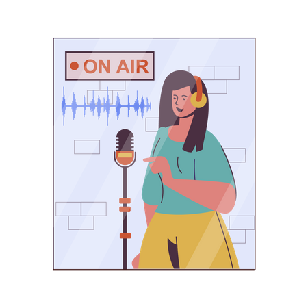 Jeune fille podcasting à l'antenne  Illustration