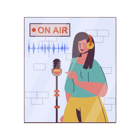 Jeune fille podcasting à l'antenne  Illustration