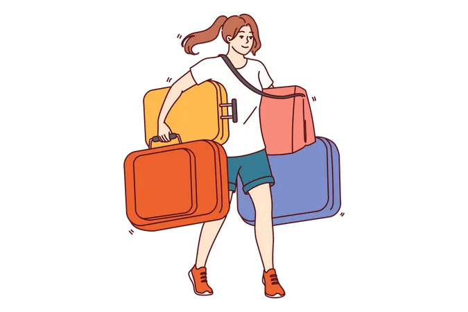 Jeune fille portant des bagages  Illustration