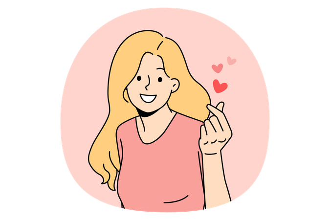 Jeune fille positive ressentant l'amour et l'attention dans les doigts et les mains  Illustration