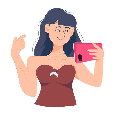 Jeune fille prenant un selfie  Illustration