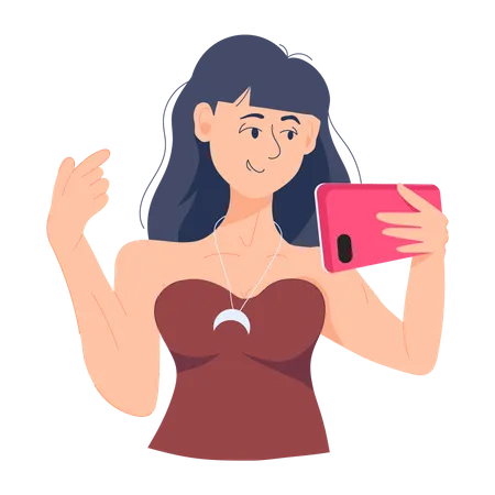 Jeune fille prenant un selfie  Illustration