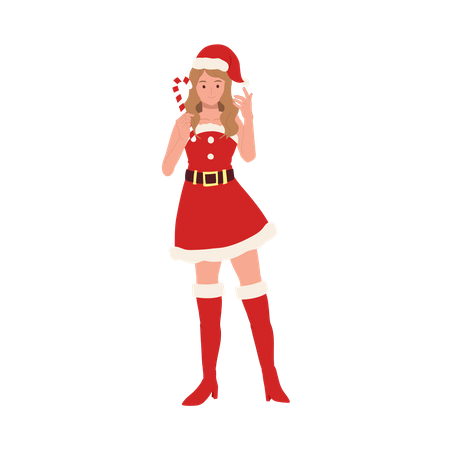 Jeune fille tenant des bonbons de Noël  Illustration