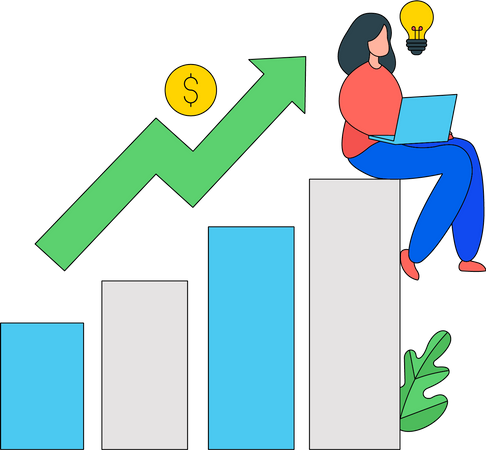 Jeune fille travaillant sur la croissance financière  Illustration