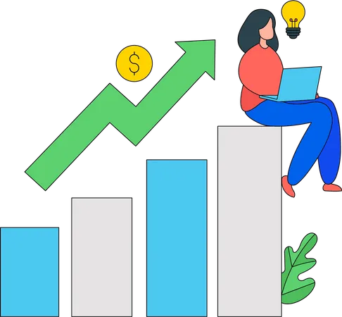 Jeune fille travaillant sur la croissance financière  Illustration