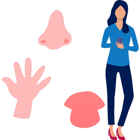 Jeune fille travaillant sur une main humaine  Illustration