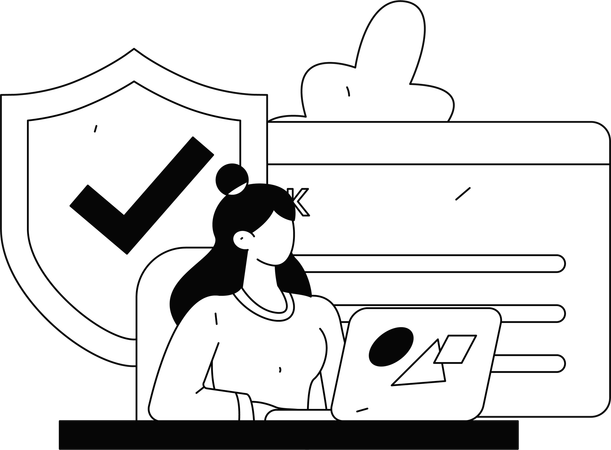 Jeune fille vérifiant la sécurité du système  Illustration