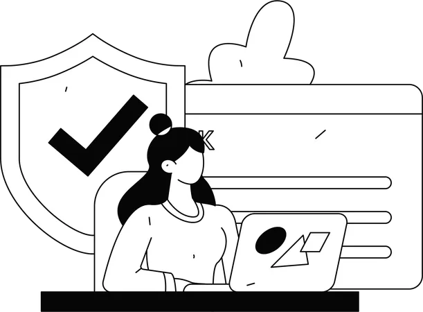 Jeune fille vérifiant la sécurité du système  Illustration