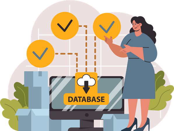Jeune fille vérifiant le téléchargement de la base de données  Illustration