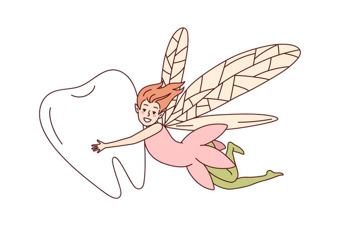 Jeune fille volant avec des dents  Illustration