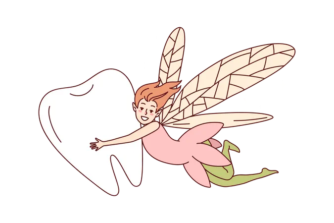 Jeune fille volant avec des dents  Illustration