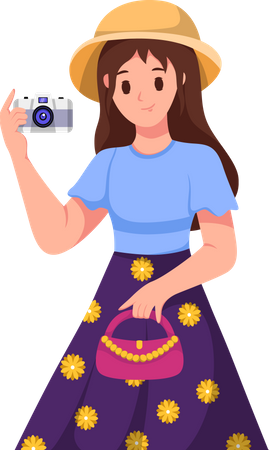 Jeune fille voyageant avec un appareil photo  Illustration