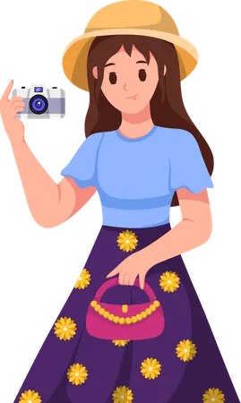 Jeune fille voyageant avec un appareil photo  Illustration