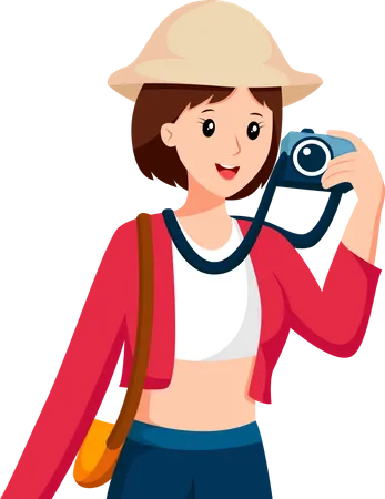 Jeune fille voyageant avec un appareil photo  Illustration