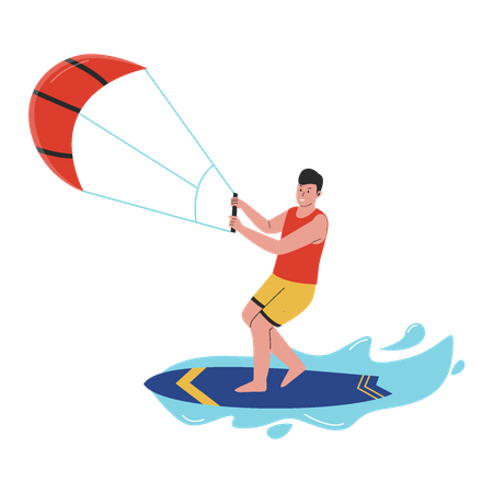 Jeune garçon appréciant le surf  Illustration