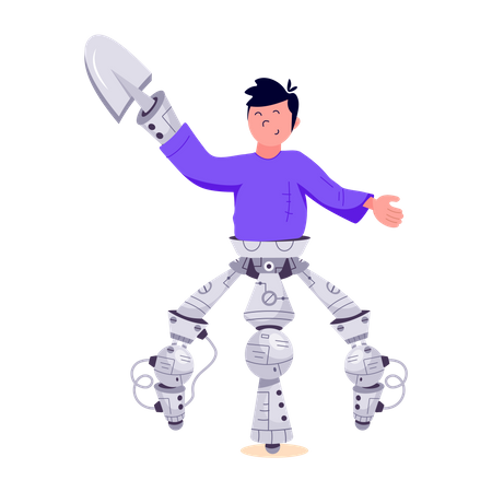 Jeune garçon avec main et jambe robotiques  Illustration