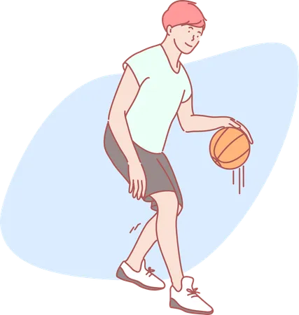 Jeune garçon, dribble, basket-ball  Illustration