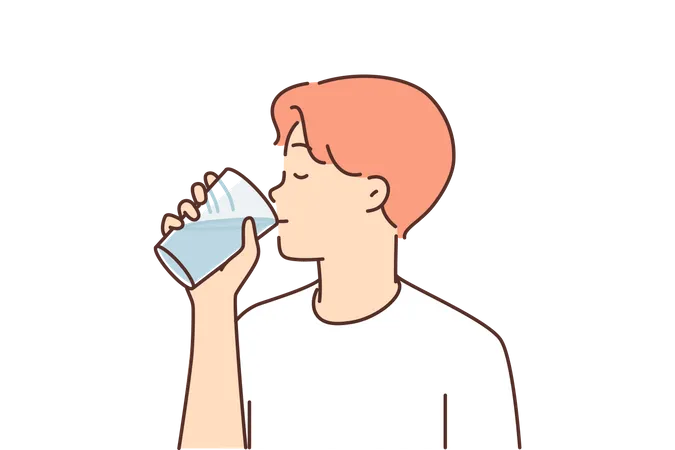 Jeune garçon, boire de l'eau  Illustration
