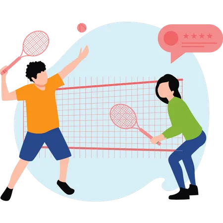 Jeune garçon et fille jouant au tennis  Illustration