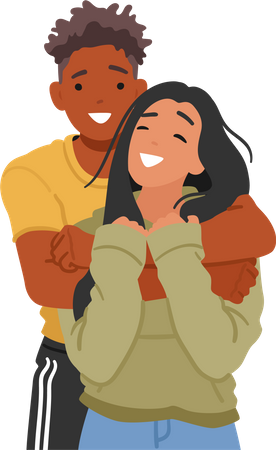 Jeune garçon et fille partagent chaud  Illustration