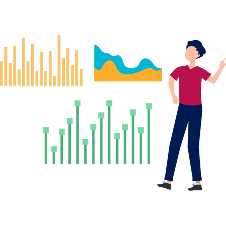 Jeune garçon expliquant le tableau d'analyse  Illustration