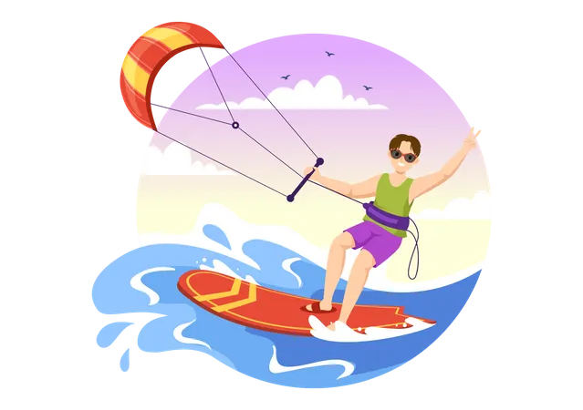 Jeune garçon faisant du kitesurf  Illustration