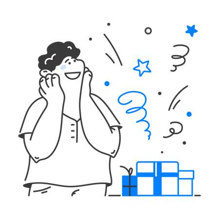 Jeune garçon heureux avec des cadeaux  Illustration
