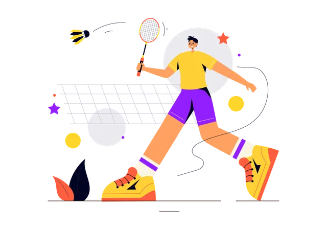 Jeune garçon jouant au badminton  Illustration