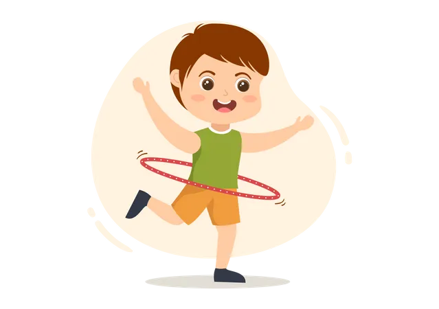 Jeune garçon jouant au Hula Hoop  Illustration