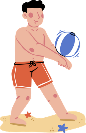 Jeune garçon jouant au volley-ball à la plage  Illustration