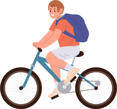 Jeune garçon portant un sac à dos à vélo s'amusant le week-end  Illustration