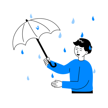 Jeune garçon profitant de la pluie le jour de la pluie  Illustration