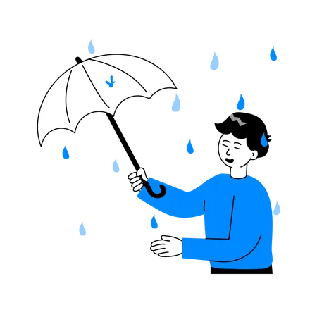 Jeune garçon profitant de la pluie le jour de la pluie  Illustration