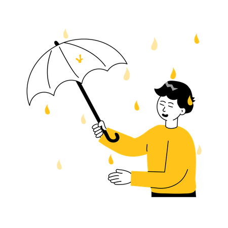 Jeune garçon profitant de la pluie le jour de la pluie  Illustration