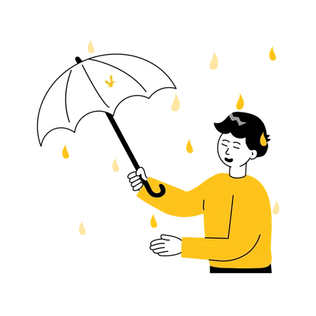 Jeune garçon profitant de la pluie le jour de la pluie  Illustration